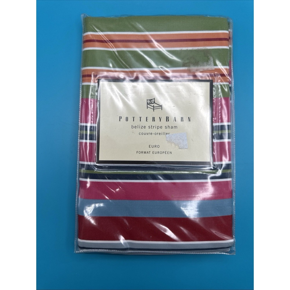 Pottery Barn Belize Stripe EURO Pillow Sham Cover New Vintage Multicolor Summer
